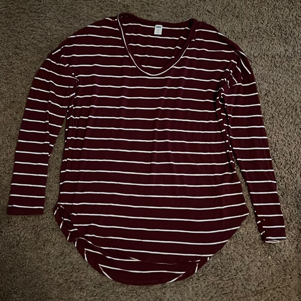 Old Navy Red White Striped Luxe Long Sleeve Top, Sz M